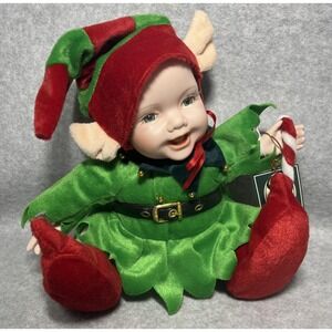 Geppeddo Cuddle Kids Jolly Johnathon Elf Christmas Porcelain Doll 2002 W Tag Box